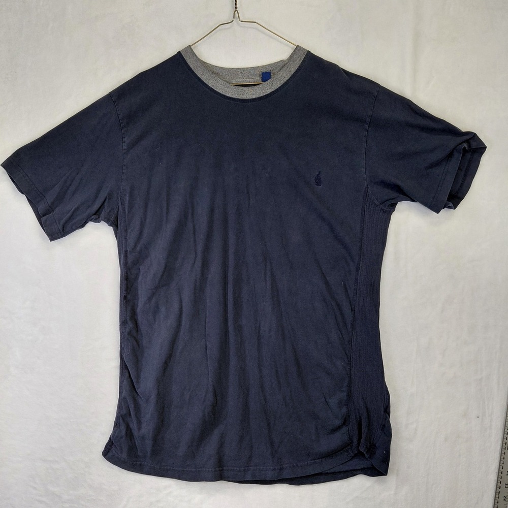 Nautica Sleepwear Mens Large Navy Blue Cotton Ringer Crewneck T-Shirt Logo